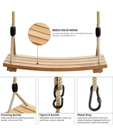 Pellor Wood Tree Swing Seat - Indoor Outdoor Rope Wooden Swing Set for Children & Adults - 17.7x7.9x0.6 inch - Burlywood - Buy Online on GoSupps.com