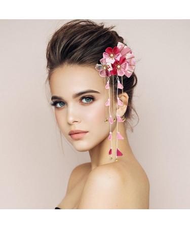 FRCOLOR Japanese Kimono Hair Clip with Flower and Tassel Pink - Buy Online on GoSupps.com
