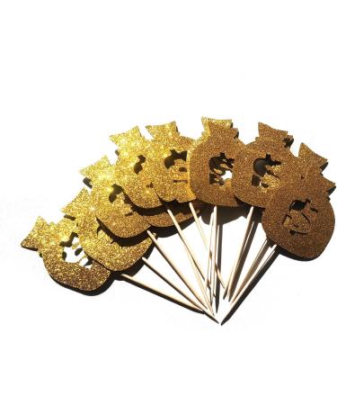 Money Bag Cupcake Toppers 12pcs Dollar Sign Cupcake Toppers American Dollar for Casino Wedding Birthday Festival Party Decoration Gold Glitter Casino Party Decor. - Buy Online on GoSupps.com