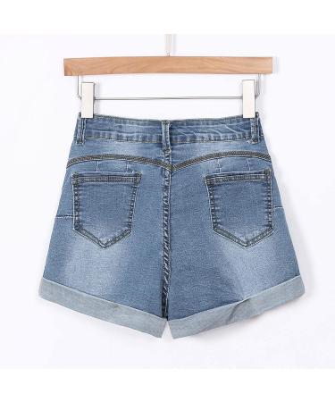 Gufesf Women's High Waisted Denim Shorts for Summer - White B3-blue, Small - Buy Online on GoSupps.com