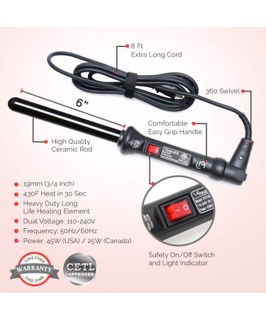 Le Angelique 19mm Ceramic Curling Wand for Short Hair - Clipless Curler Tight Curls & Spirals Dual Voltage 430F Instant Heat Includes Glove & Clips - Black - Buy Online on GoSupps.com