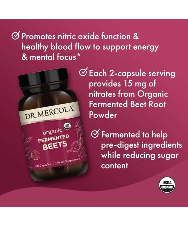 Dr. Mercola Organic Fermented Beets - Nitric Oxide Support - USDA Organic, Non-GMO, Gluten-Free & Soy-Free - 60 Capsules - Buy Online on GoSupps.com