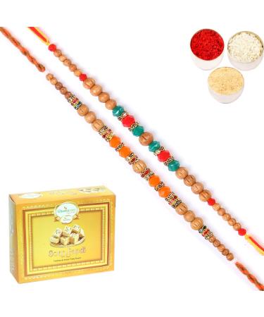 Ghasitaram Gifts Rakhi for Brother Rakhis Online - Set of 2 6490 6493 Fancy Rakhis with 200 GMS of Soan Papdi