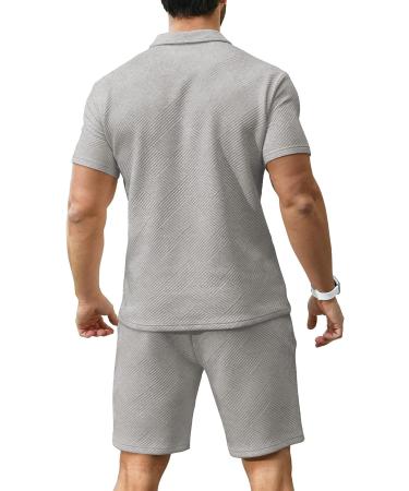 KUYIGO Men's Polo Shirt and Shorts Set - Summer Outfits | Casual Short Sleeve Polo Suit - Grey X-Large - Buy Online on GoSupps.com
