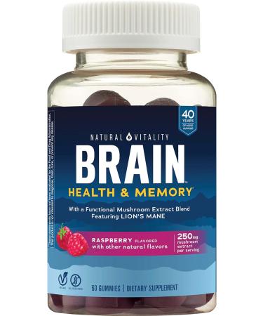 Natural Vitality Brain Health & Memory Gummies - Functional Mushroom Extract Blend - Vegan & Gluten Free - Raspberry Flavored - 60 Gummies - Buy Online on GoSupps.com