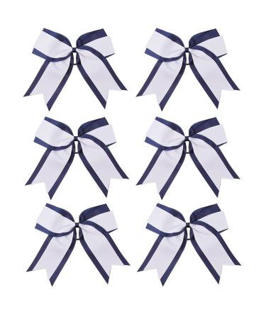 8 Inch 2 Colors 2 Layers 6 Pcs Jumbo Cheerleader Bows Ponytail Holder Cheerleading Bows Hair Elastic Hair Tie for High School College Cheerleading (Navy blue/White)