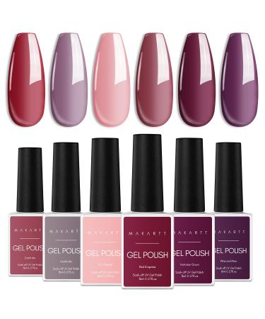 Makartt Gel Nail Polish Kit 6 Colors Gel Nail Polish Set Pink Wine Red Purple Summer Color Soak Off UV Gel Nail Polish 10ml Nail Polish Gel For Nail Art Salon DIY at Home.