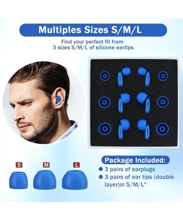 Timoofox Ear Plugs for Noise Reduction-3 Pairs of Reusable Hearing Protection in S/M/L for Sleep Snoring Concerts Work-Blue - Buy Online on GoSupps.com