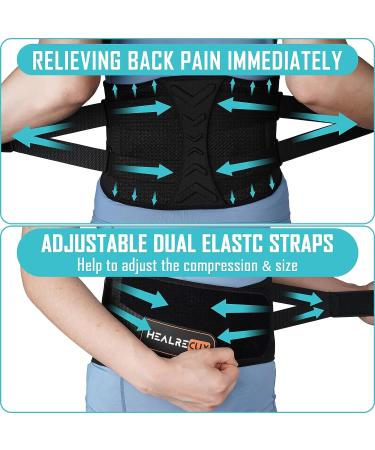 AONOKOY Back Brace for Lower Back Pain Relief | Lumbar Support Belt for Herniated Disc, Sciatica, Scoliosis | Dual Adjustable Straps, 7 Stays | Men Women L/XL (29.5-41.3) Black - Buy Online on GoSupps.com