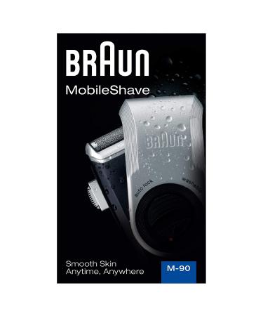 Braun MobileShave M-90 Travel Shaver Silver - Precision Trimmer, Smart Foil, Wide Floating Foil, Washable - Buy Online on GoSupps.com