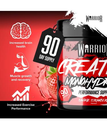 Warrior Creatine Monohydrate Powder 300g - Micronised for Easy Mixing - Savage Strawberry Flavor - Buy Online on GoSupps.com