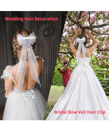 ORUZA Bridal Bow Veil White Pearl Hair Clip Wedding Veil with Barrette Hair Clips Hair Accessories for Bridal Shower Bachelorette Party - Buy Online on GoSupps.com