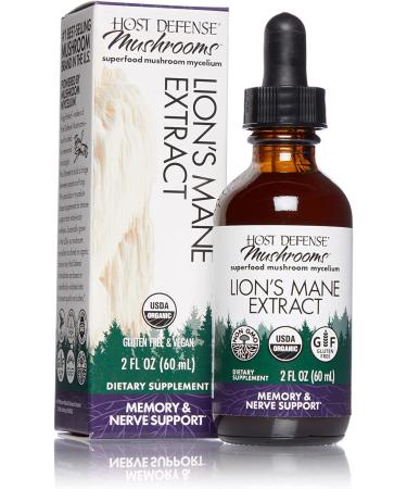 Host Defense, Lion's Mane Extract, Promotes Mental Clarity, Focus and Memory, Mushroom Supplement, Plain, 2 fl oz 2 Fl Oz (Pack of 1)