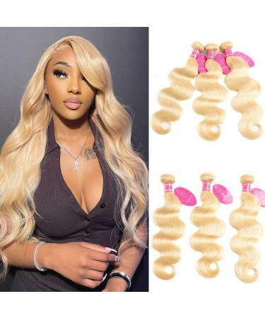 Seekomi 613 Body Wave Human Hair Bundles Same Length 18 18 18 inch Honey Blonde Human Hair 3 Bundles 10A Unprocessed Double Weft Brazilian Virgin 613 Blonde 3 Bundles Hair Extensions for Black Women 18 18 18 Inch 613 blond…