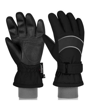 Unigear Kids Ski Gloves, Waterproof Winter Cold Weather Snowboard Snow Gloves, Fit Both Boys & Girls Black Medium