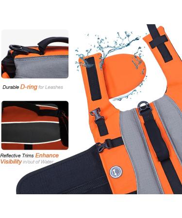 Vivaglory Neon Orange Dog Rescue Vest | Removable Front-Wheel Drive | Reflective & Upholstered for Swimming & Boating - XXS (28-35cm) - Buy Online on GoSupps.com
