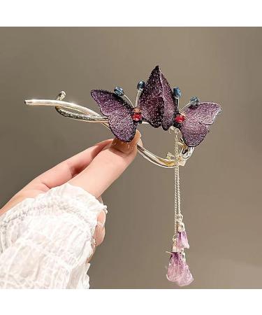 Lesunbak Butterflies Tassel Grab Clip - Elegant Hairpin & Clip For Women Rhinestone Tassel Hair Chain Chic Hair Accessories Nonslip Grip Embellished With Rhinestones For Daily Use Purple - Buy Online on GoSupps.com