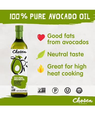 Chosen Foods 100% Pure Avocado Oil - Keto, Paleo & Kosher Friendly - 2 Pack (25.4 fl oz) for Baking, High-Heat Cooking, Frying, Sauces & Dressings - Buy Online on GoSupps.com