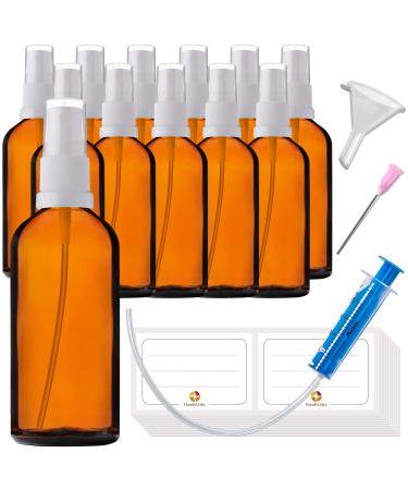 Handsunity 100ml-12Stk spray glass bottle-pharmacy amber glass bottle set with white atomizer glass spray bottle made of brown las including 29 accessories 100ml-12 pieces White cap