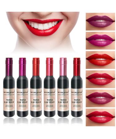 6 Colors Wine Lip Tint,Liquid Wine Lipstick,Wine Tint Lip Stain,Matte Long Lasting Waterproof Lip Gloss Set for Creating Natural Moisturizing Lip Makeup