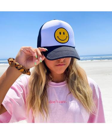 Lycycse Smile Face Trucker Hat - Retro Mesh Baseball Cap with Smile Patch - Neon High Crown Y2K Hat for Men and Women - Black - Buy Online on GoSupps.com