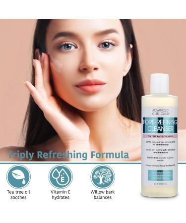 Advanced Clinicals Tea Tree Face Wash 8.2 oz - Pore Refining Gel Cleanser & Makeup Remover - Buy Online on GoSupps.com
