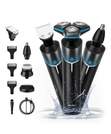 Electric Rotary Shaver Men UK Electric Razor for Men Shaving Razor Pubic Hair Beard Body Electric Shavers Men Beard Trimmer 5 in 1 IPX7 Waterproof Wet and Dry Rechargeable Cordless Blue