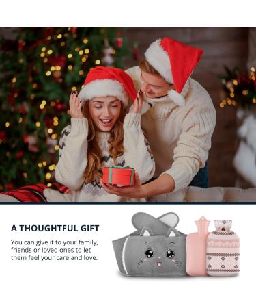 NAJILI 1L Hot Water Bottle Set - Gray Cat | Rubber Heat Bottle with Covers & Heating Belts for Neck Shoulder Back Feet & Waist Perfect for Kids & Adults - Buy Online on GoSupps.com