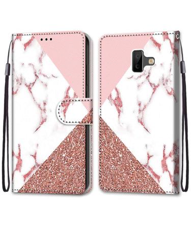 Nadoli Leather Mobile Phone Case for Samsung Galaxy J6 Plus Colorful Painted Pink Marble Carrying Strap Card Slot Magnet Stand Protective Case Wallet Leather Case Bag Case Samsung Galaxy J6 Plus Pink Marble