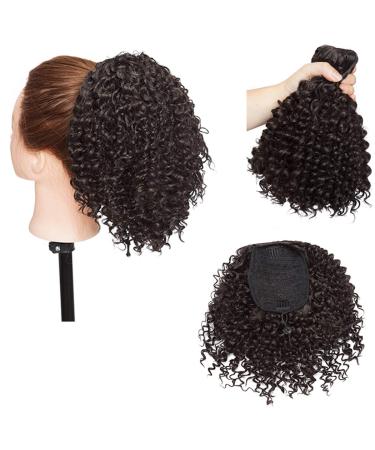 Short Afro Curly Ponytail Hair Extensions Piece for African American Black Women Ponytail Extension Afro Drawstring Curly Ponytail for Women Dark Brown
