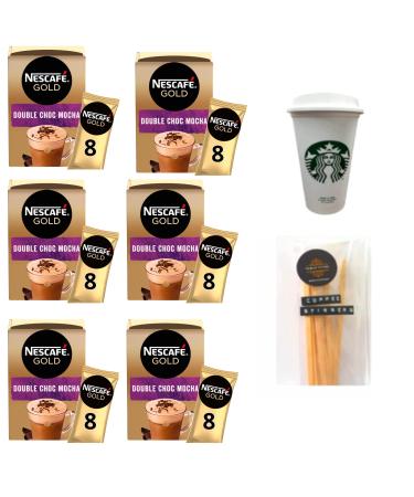 Temas Instant Coffee Mocha Bundle Contains 48 x Nescafe Gold Double Choc Mocha 48 x Coffee Stirrers & Reusable Coffee Cup. Compatible With lovers of Nescafe Gold|Coffee Sachets Individually Wrapped
