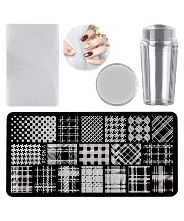 Nail Stamp Plate Kit Trendy Houndstooth Nails Art Stamping Plate Vintage Plaid Checkerboard Nail Plate Stencil for DIY Nails