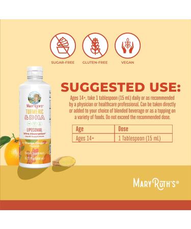 MaryRuth Organics | Liposomal Turmeric & DHA | Curcumin | Ginger Root Oil | Algal DHA & Vitamin E | Cognitive Function | Mood Support | Joint Health | Liquid Supplement | 15.22 oz - Buy Online on GoSupps.com