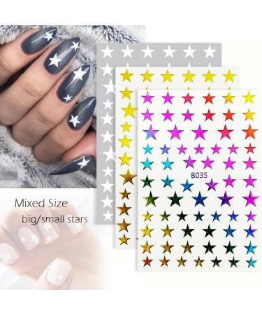 Colorful Stars 3D Nail Art Stickers - Self-Adhesive Glitter Decals for Manicure DIY - Buy Online on GoSupps.com