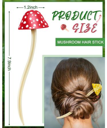 Elegant Mushroom Hair Stick Set for Long Hair - 2 Pcs Chinese Hair Chopsticks for Women - Cute Print Hair Accessories - Reddish Brown Yellow Dots Style - Buy Online on GoSupps.com