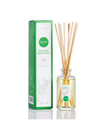 Natural Reed Diffuser Set by DANI Naturals - Clean Bamboo Bergamot Scent - Aromatherapy Essentials Oils - Alcohol Free - 10 Diffuser Sticks - 3.5 Ounce Glass Bottle