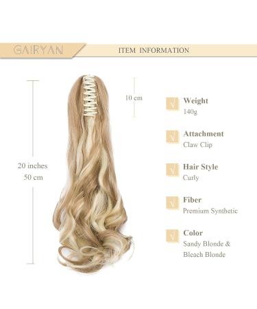Shop Gairyan 50cm Ponytail Hair Extensions - Long Curly Claw Clip Wavy Synthetic Hair in Sandy Blonde & Bleached Blonde - Buy Online on GoSupps.com