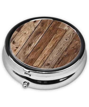 Brown Wood Printed Mini Round Pill Box | 3 Compartment Portable Pill Organizer for Travel & Home Use - Buy Online on GoSupps.com