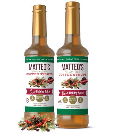 Matteo's Barista Style Sugar-Free Coffee Syrup Holiday Spice Flavor Zero Calories and Sugar Keto Friendly Ideal for Lattes Cappuccinos Espresso Americano Indulgent Taste 25.4 Oz 2-Pack 750 ml (Pack of 2)