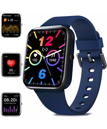 Blood Glucose Monitor Watch Smart Watch and Fitness Tracker for Men Women((Answer/Make Call)-1.85 Touch Screen Blood Sugar Watch/ Blood Pressure/Blood Glucose/ Support Sleep/Steps/Activity Trackers Blue