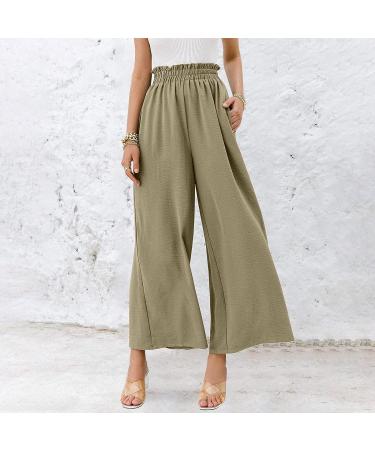 GETBEE Women's Wide Leg Lounge Pants with Pockets - High Waisted Palazzo Flowy Trousers in Army Green - Buy Online on GoSupps.com