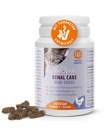 Ida Plus Renal Care Mini Sticks - For a naturally healthy kidney function - compensates for phosphate surplus - binds uremic toxins in cats - supports the urine excretion of the cat - 80 pcs