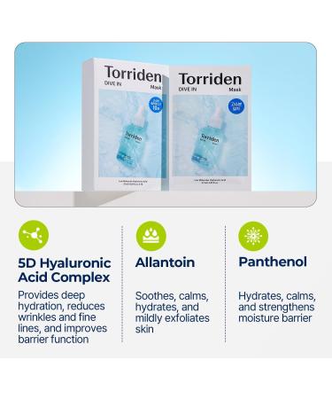 Torriden DiveIn low molecular weight hyaluronic acid facial mask 27 ml moisturizing skin regenerating Kbeauty pack of 10 - Buy Online on GoSupps.com