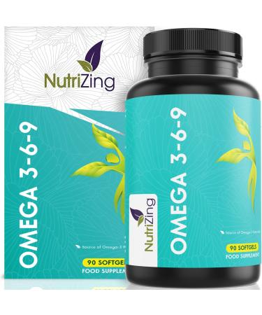 Omega 3 6 9 Triple Strength Fish Oil + Flaxseed Oil & Sunflower Oil - EPA & DHA - High Strength 1000mg - Made in The UK - Omega369 in one softgel by NutriZing - Potent Essential Fatty Acids