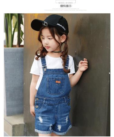 KIDSCOOL SPACE Little Girl Big Ripped Denim Shortalls 7-8 Years Blue-2034 - Buy Online on GoSupps.com