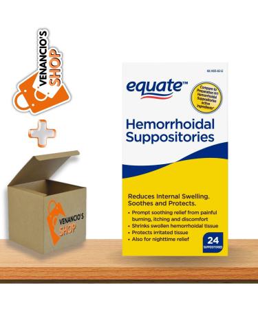 Equate Hemorrhoidal Suppositories Relief Daytime and Nighttime Discomfort of Hemorrhoids - Compare to Active Ingredients of Preparation H.* + Includes Venancio sfridge Sticker (24 Count - Pack of 1)