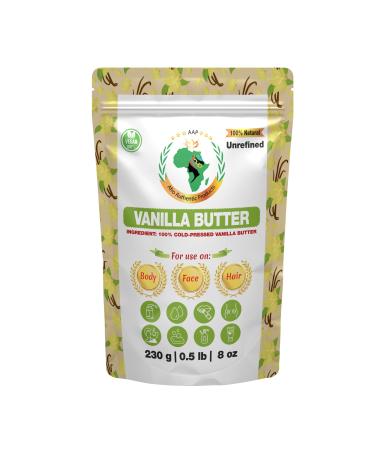 Authentic Raw Vanilla Butter | Butter | For DIY Face Body Hands | Unrefined | 100% Pure| Organic from Africa | Resealable Bag | 0.5 LB (230g)