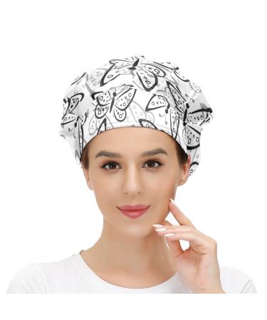 MUKJHOI Adjustable Working Caps Tie Back Cover Hair Bouffant Hats Sweatband for Women Men One Size Fit All - 16 Butterflies Contours