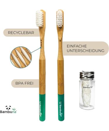 Bambuna Bamboo Toothbrush Set - 4-Part with Travel Case & Mint Tooth Silk | Medium-Soft Bristles | Vegan Dental Floss | Eco-Friendly & Made in Germany - Buy Online on GoSupps.com