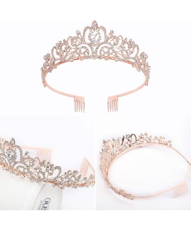 Araluky Rose Gold Tiara for Women & Girls - Jeweled Princess Crown for Wedding, Prom, Birthday - Rhinestone Hair Accessories - Buy Online on GoSupps.com